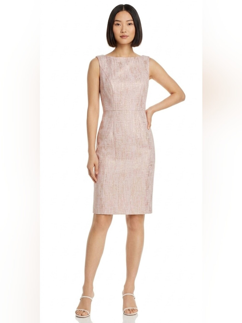 NWT Black Halo Iona in Rose Stone Metallic Boatneck Sheath Dress 4 $375